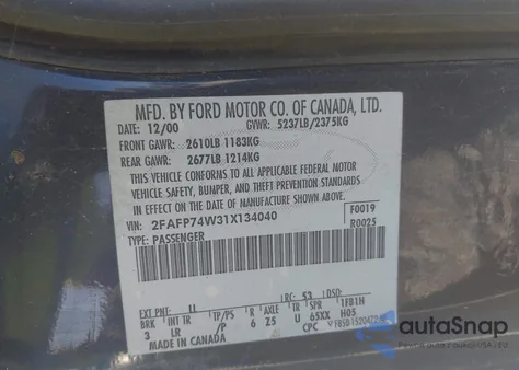 2001 Ford Crown Victoria Lx z USA, uszkodzony, nr VIN 2FAFP74W31X134040